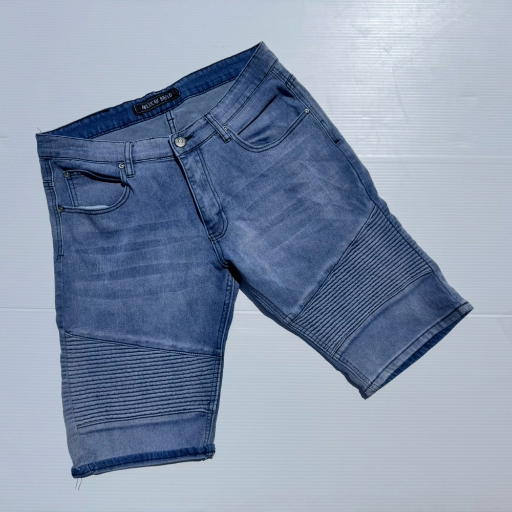 American Breed Men’s Biker Denim Shorts Size 32 Blue Moto Style Stretch